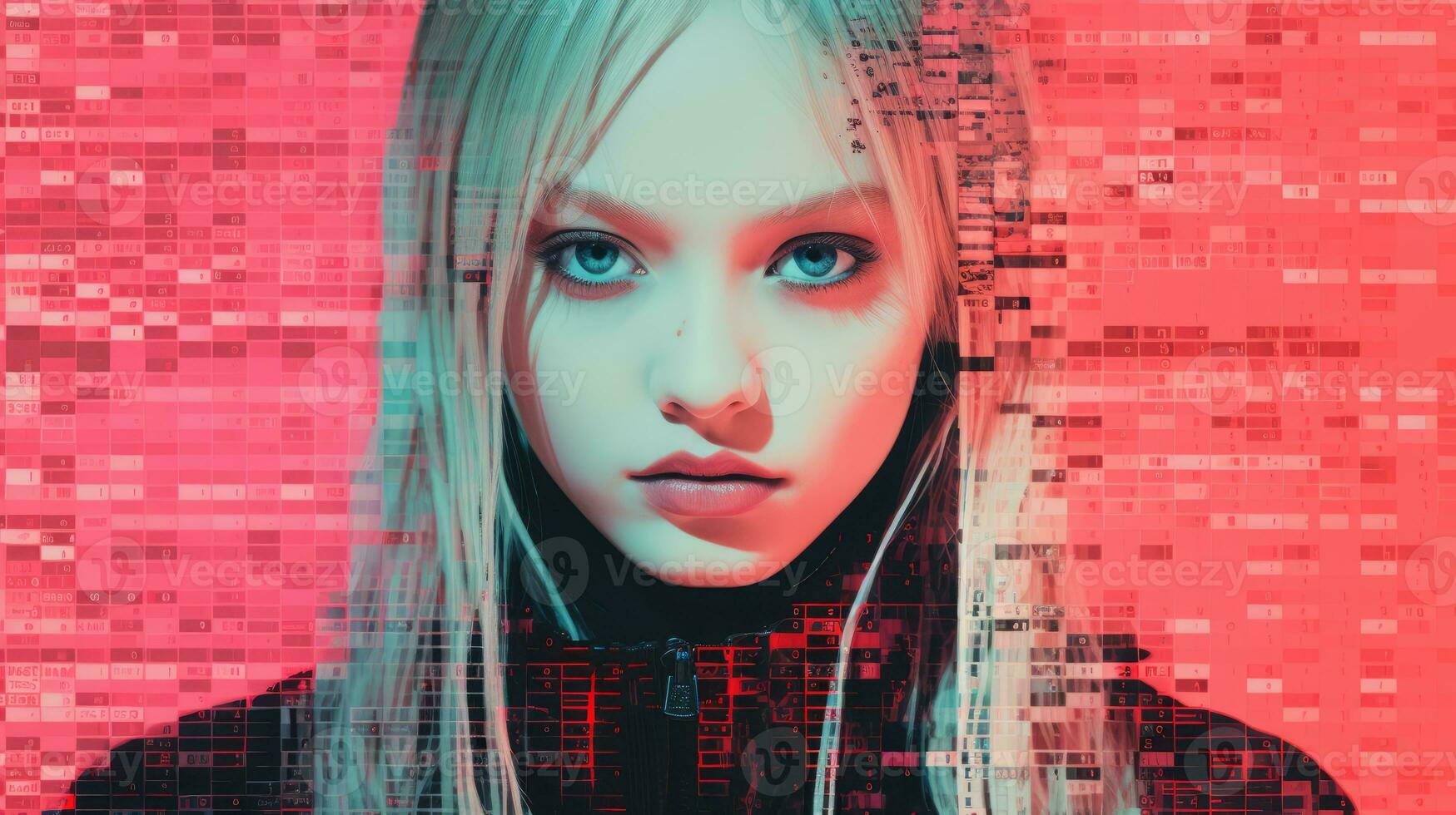 a girl with long blonde hair and a red background generative ai photo