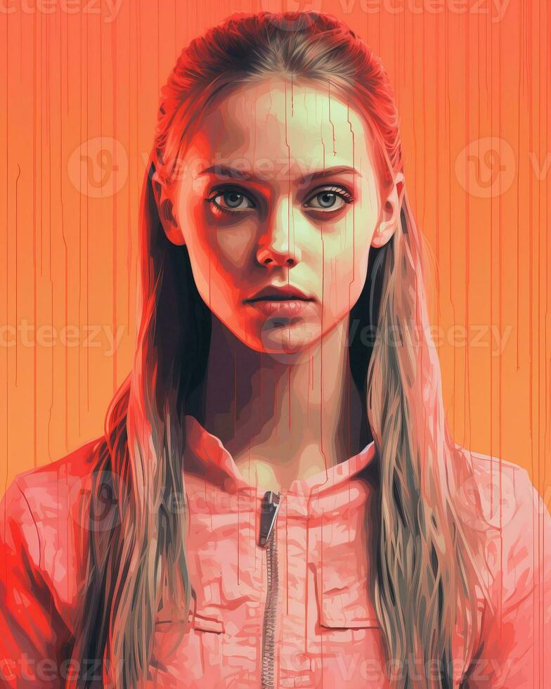 a girl with long hair and a pink jacket generative ai photo