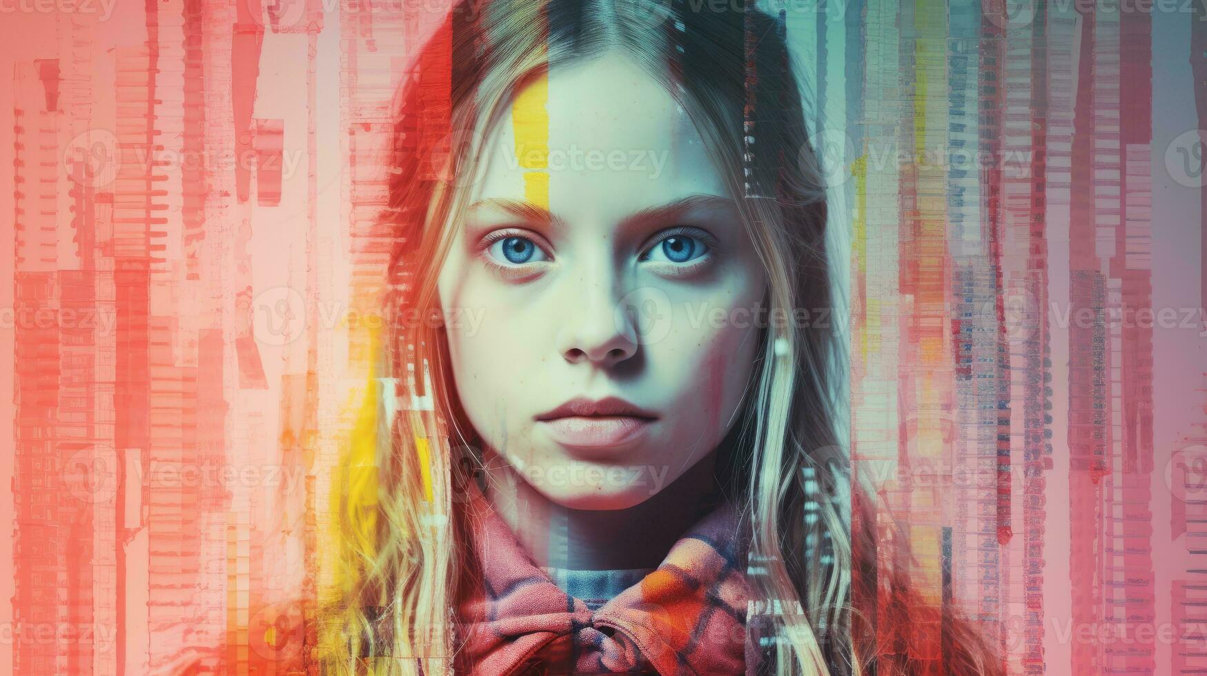 a girl with long hair and a scarf is looking into the camera generative ai photo