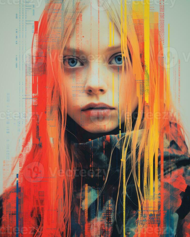 a girl with long hair and colorful paint on her face generative ai photo