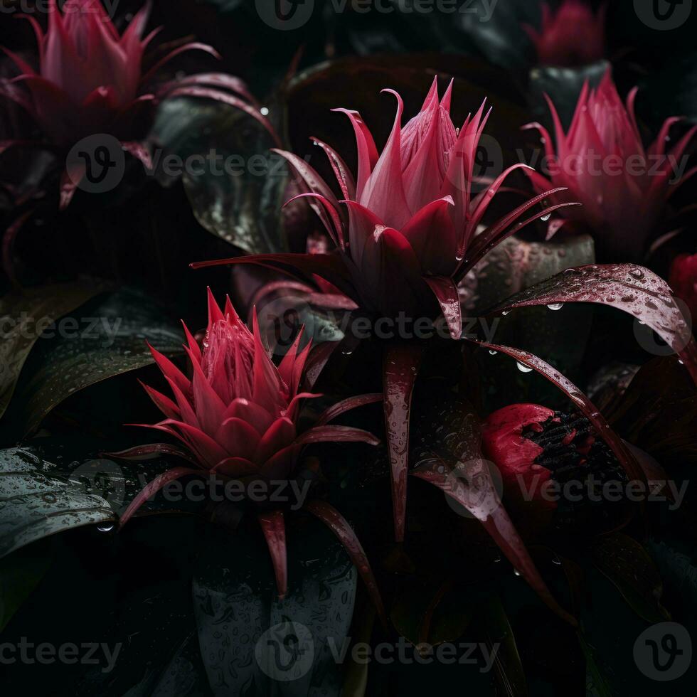 a group of red flowers on a dark background generative ai photo