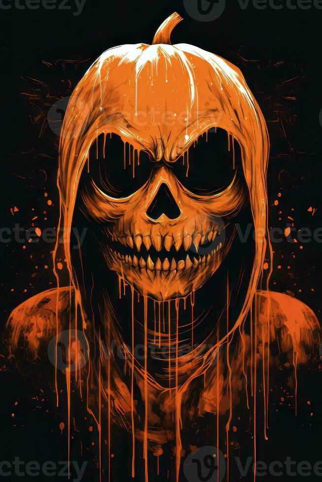 a halloween pumpkin with blood dripping down its face generative ai photo