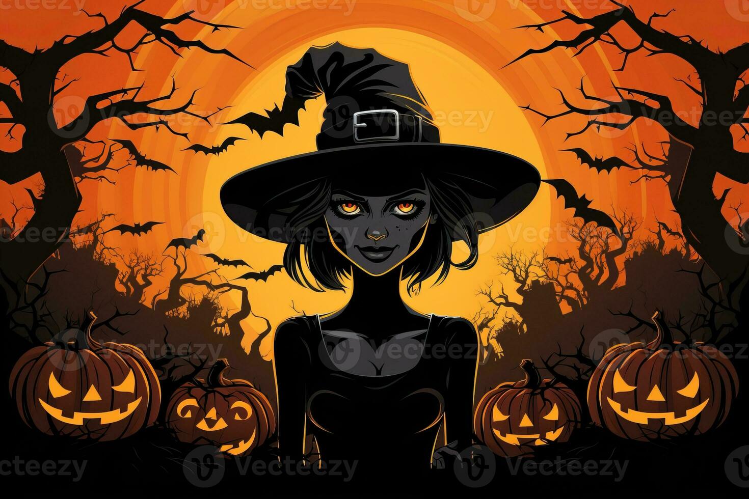 a halloween background with a witch and pumpkins generative ai photo