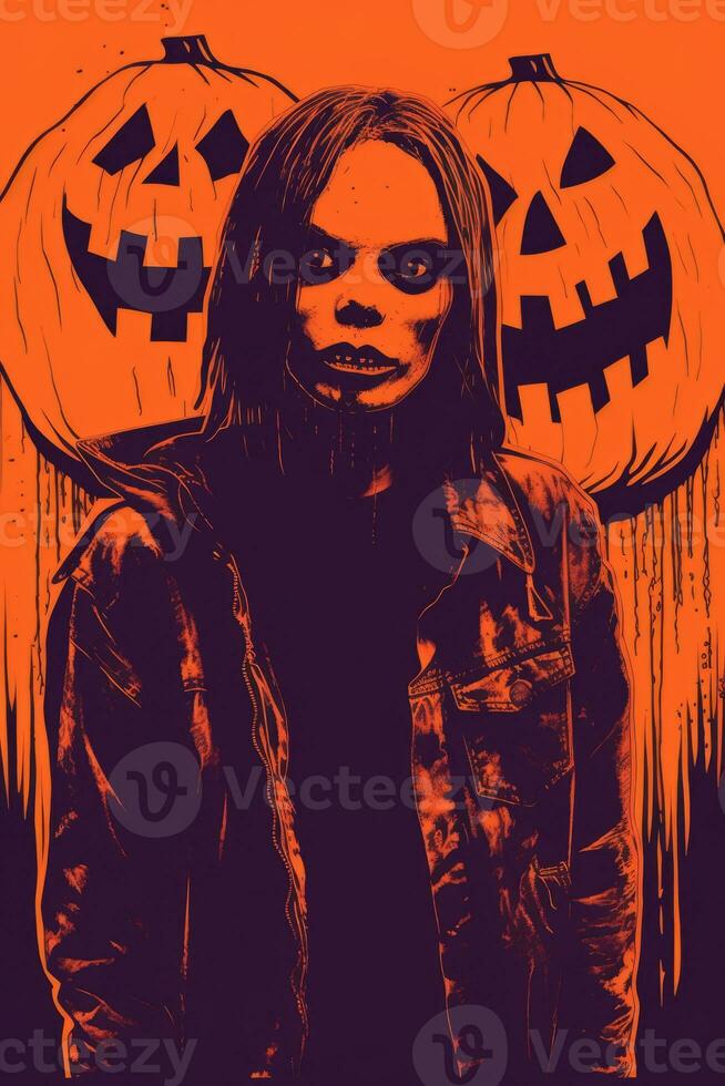 a halloween poster with a man in a black jacket and long hair generative ai photo
