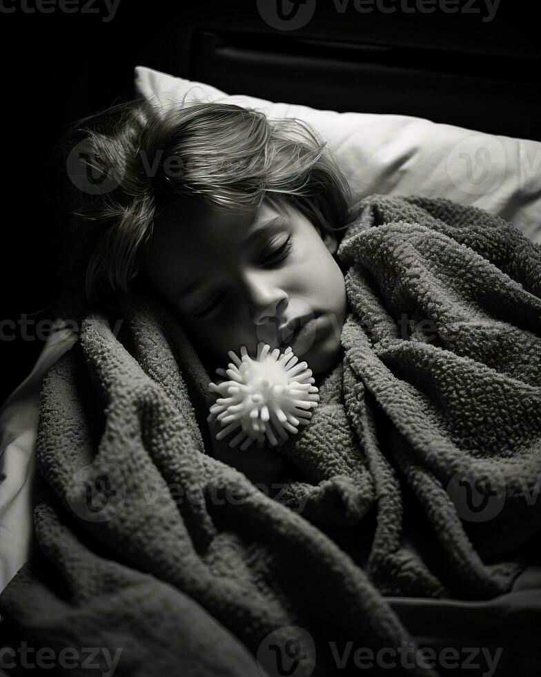 a little girl sleeping in bed generative ai photo