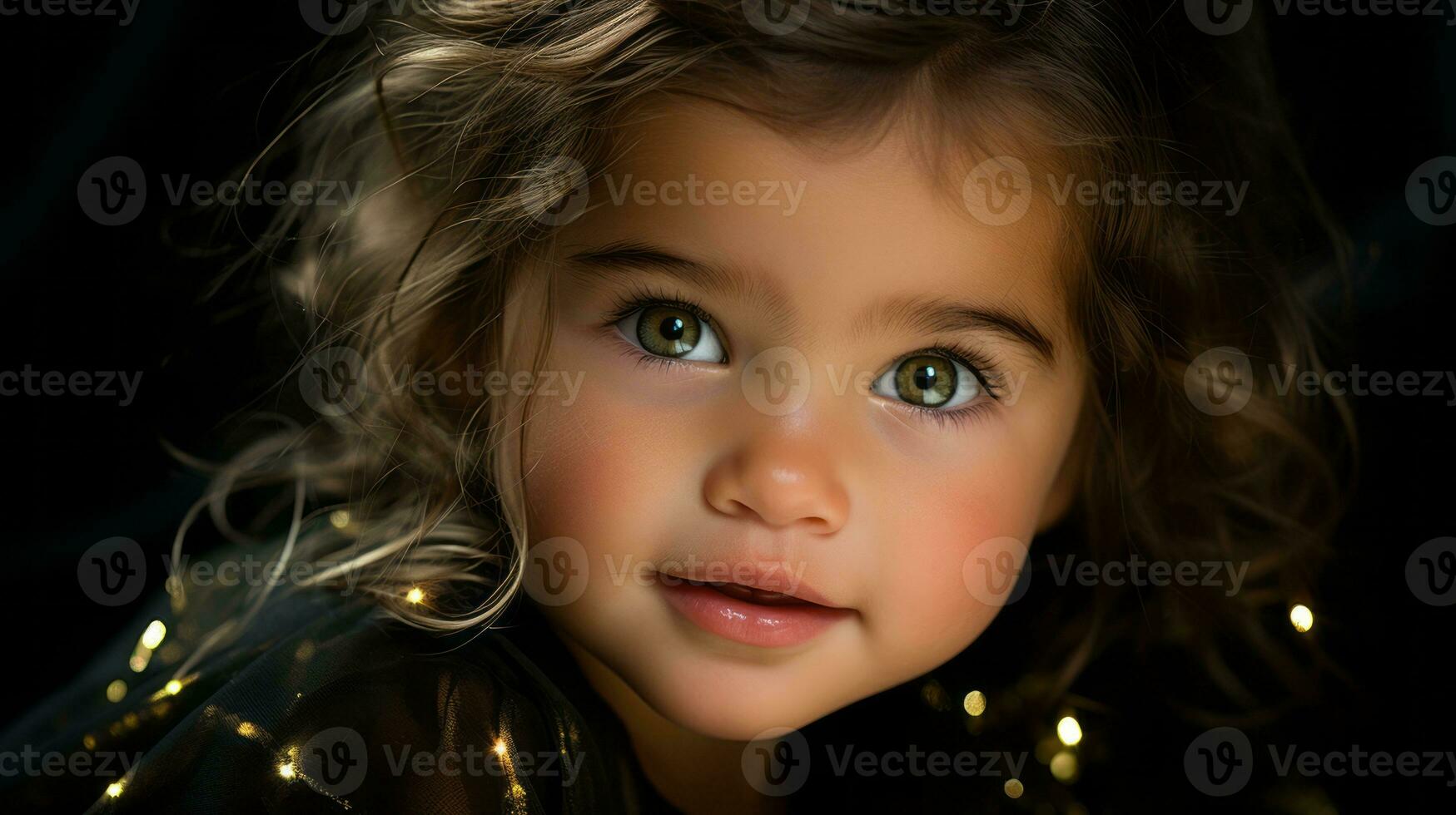 a little girl with green eyes looking at the camera generative ai photo