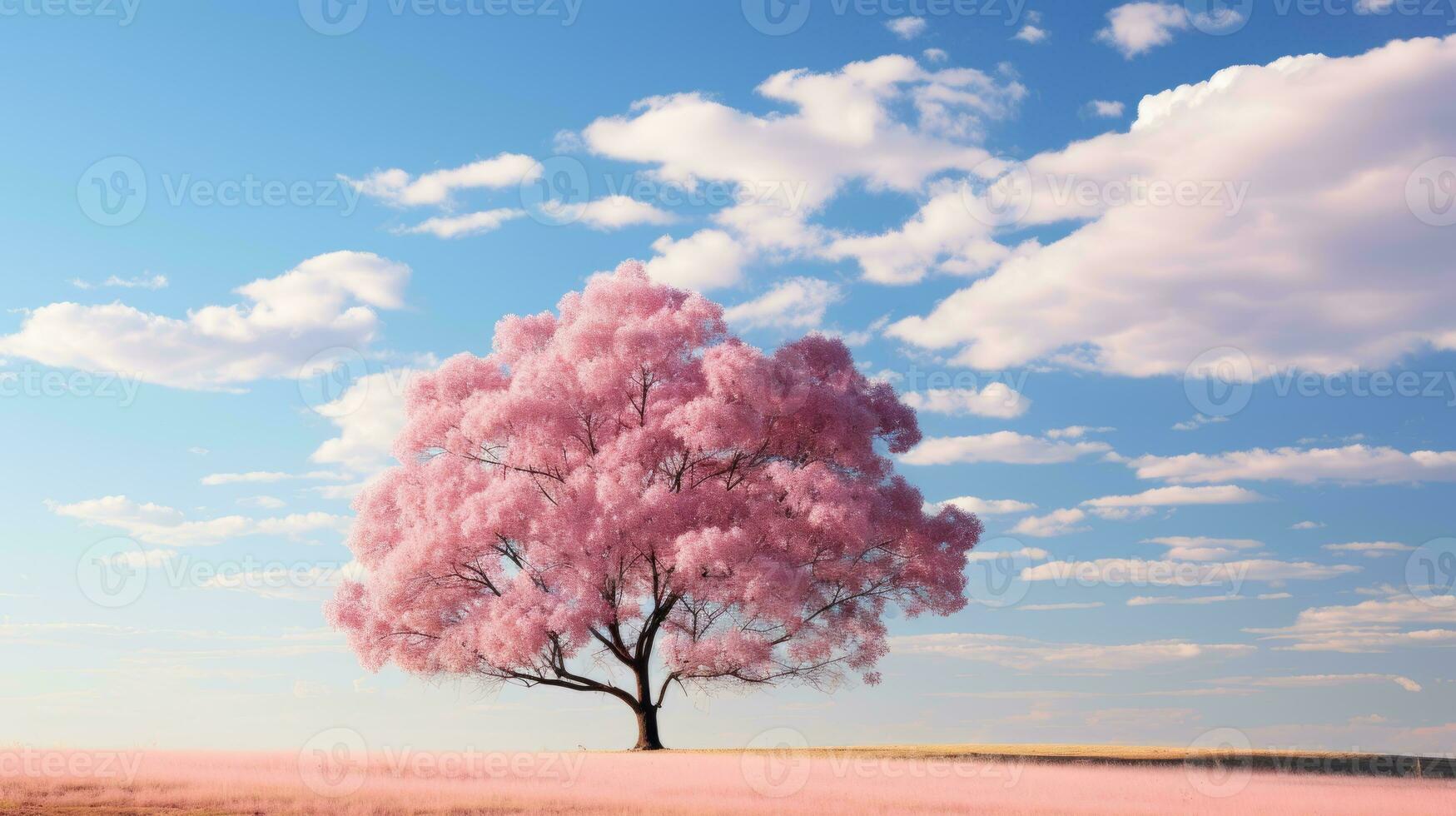 a lone pink tree stands in the middle of a field generative ai photo