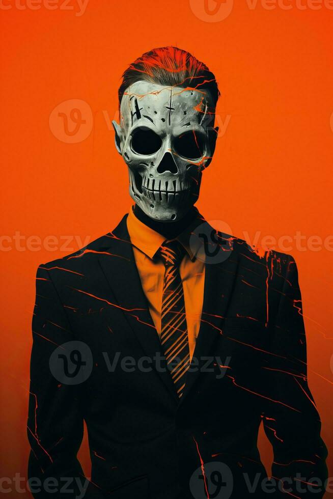 a man in a suit with a skull on his face generative ai photo