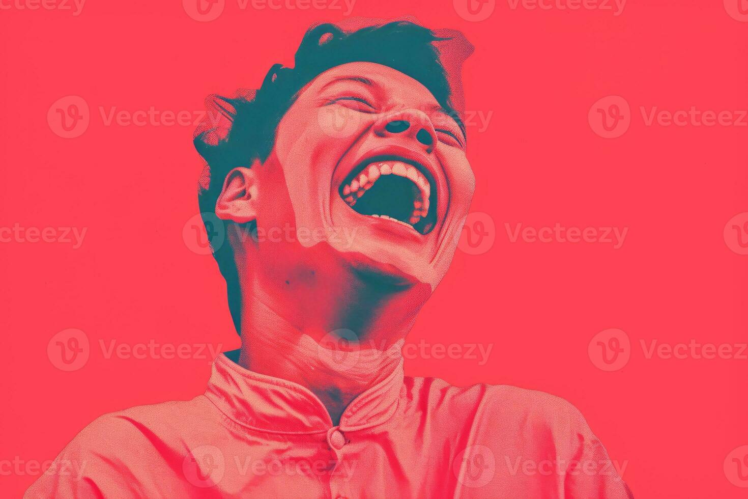 a man is laughing in front of a red background generative ai photo