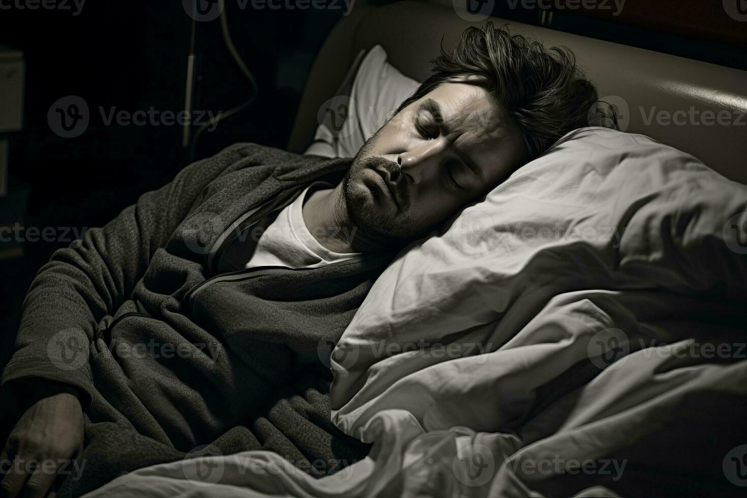 a man is sleeping in a bed at night generative ai photo