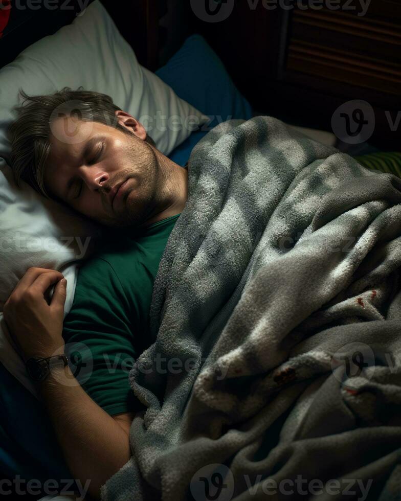 a man sleeping in a bed generative ai photo