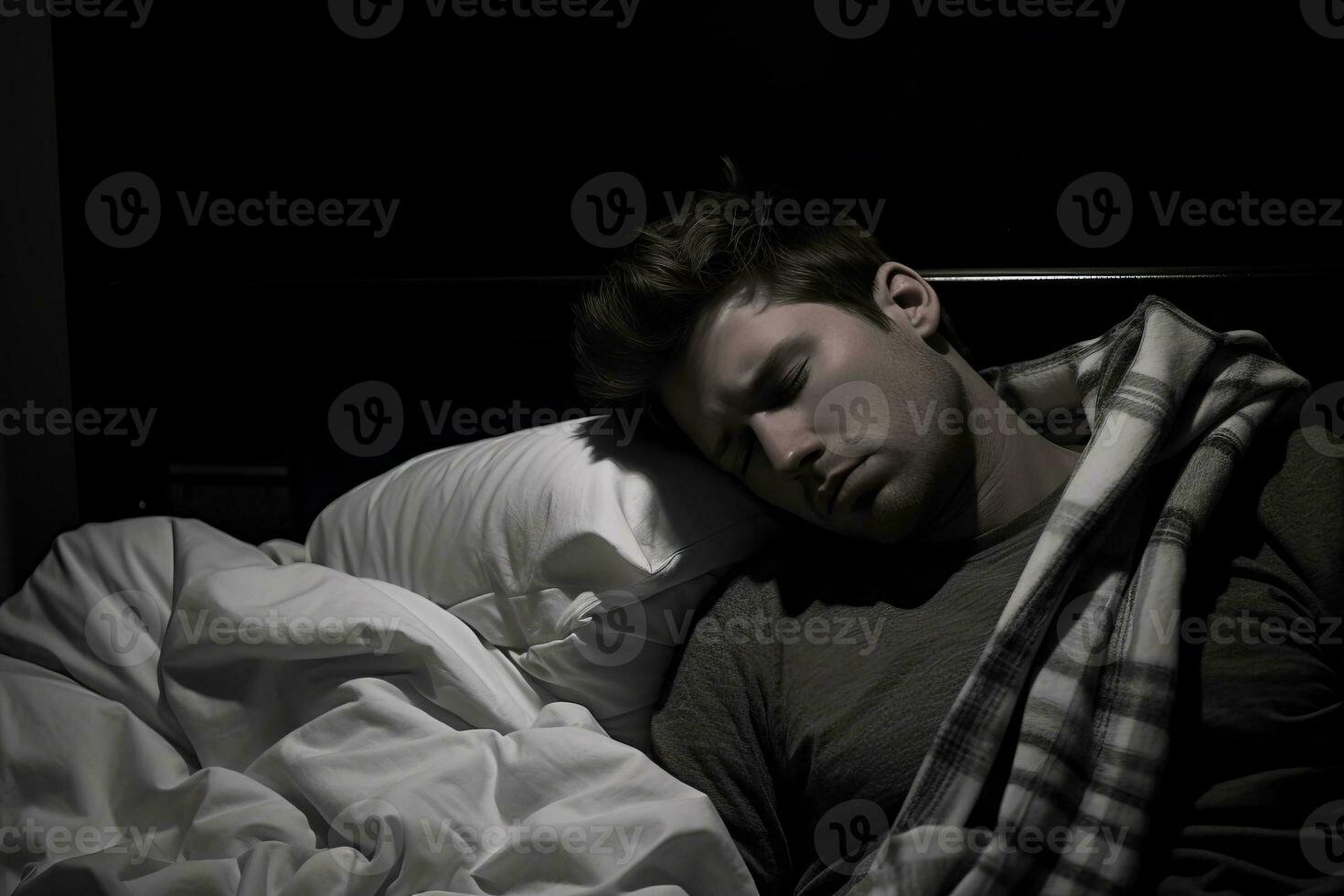 a man sleeping in bed with a blanket generative ai photo