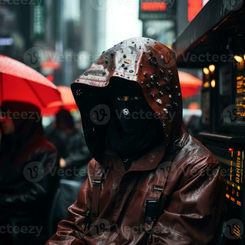 a man wearing a black hooded jacket generative ai photo