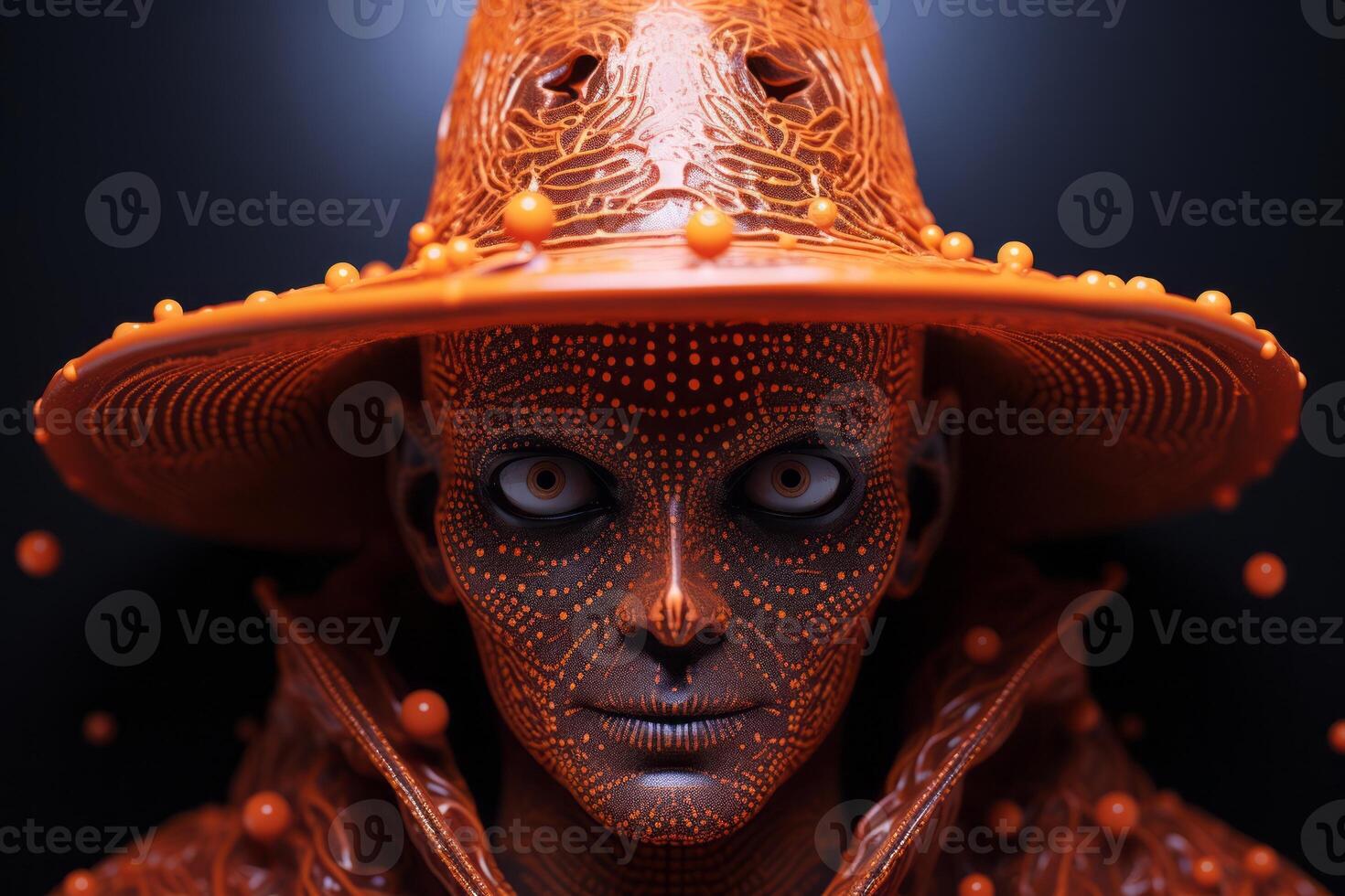a man wearing an orange hat with dots on his face generative ai