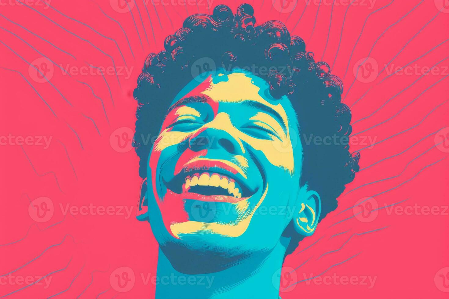 a man with curly hair and a smile on a pink and blue background generative ai photo