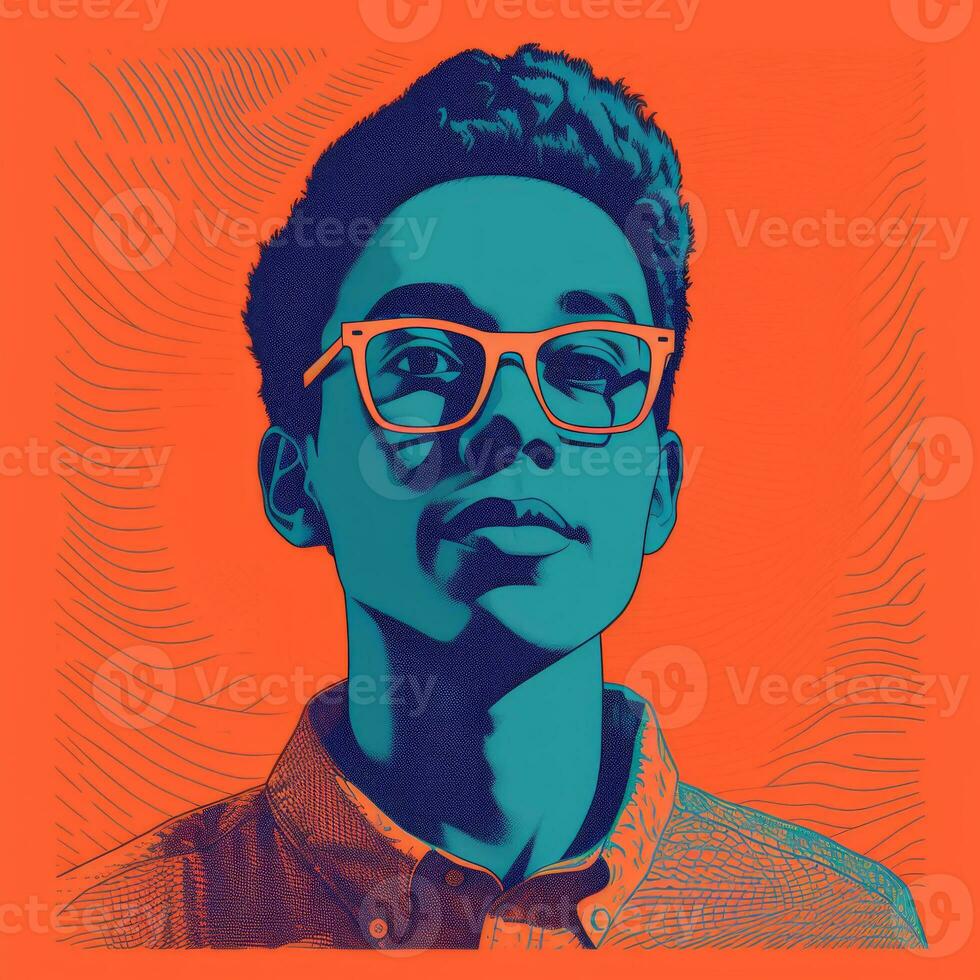 a man with glasses on an orange background generative ai photo