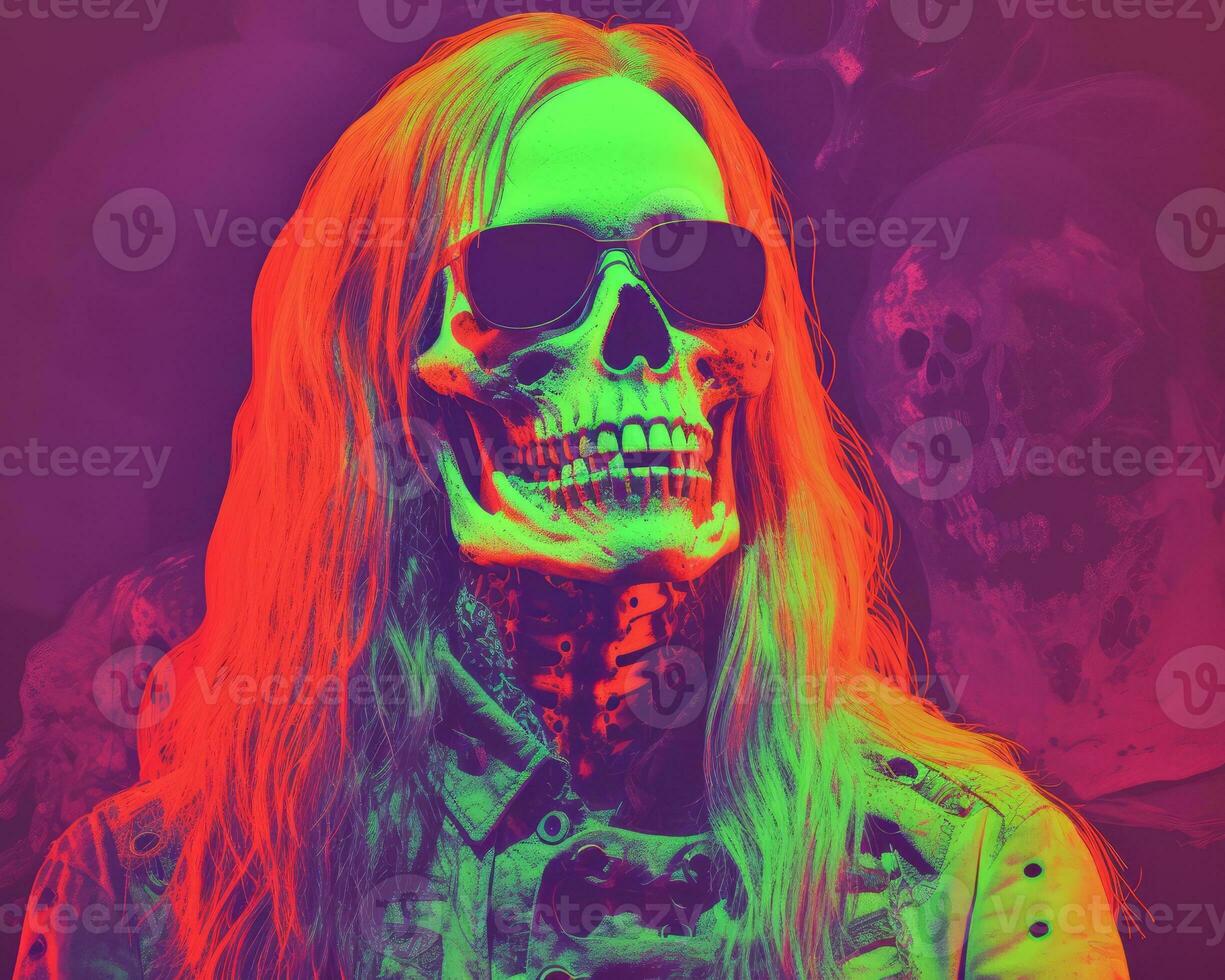 a man with long hair and sunglasses wearing a skull mask generative ai photo
