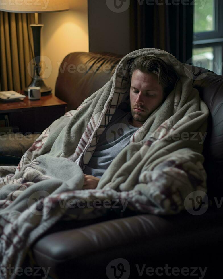 a man wrapped in a blanket generative ai photo