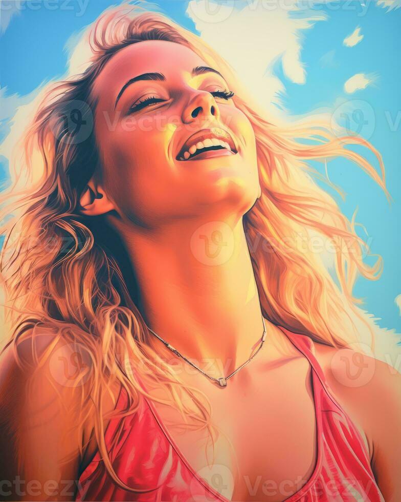 a painting of a beautiful blonde woman with her eyes closed generative ai photo