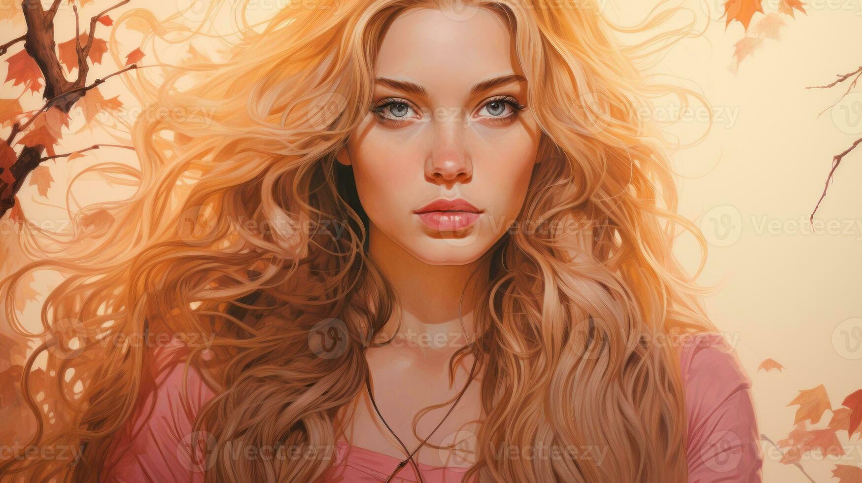 a painting of a beautiful woman with long blonde hair generative ai photo