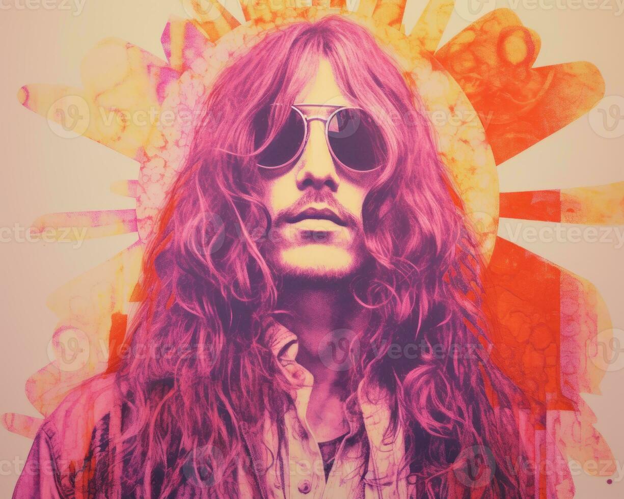 a painting of a man with long hair and sunglasses generative ai photo