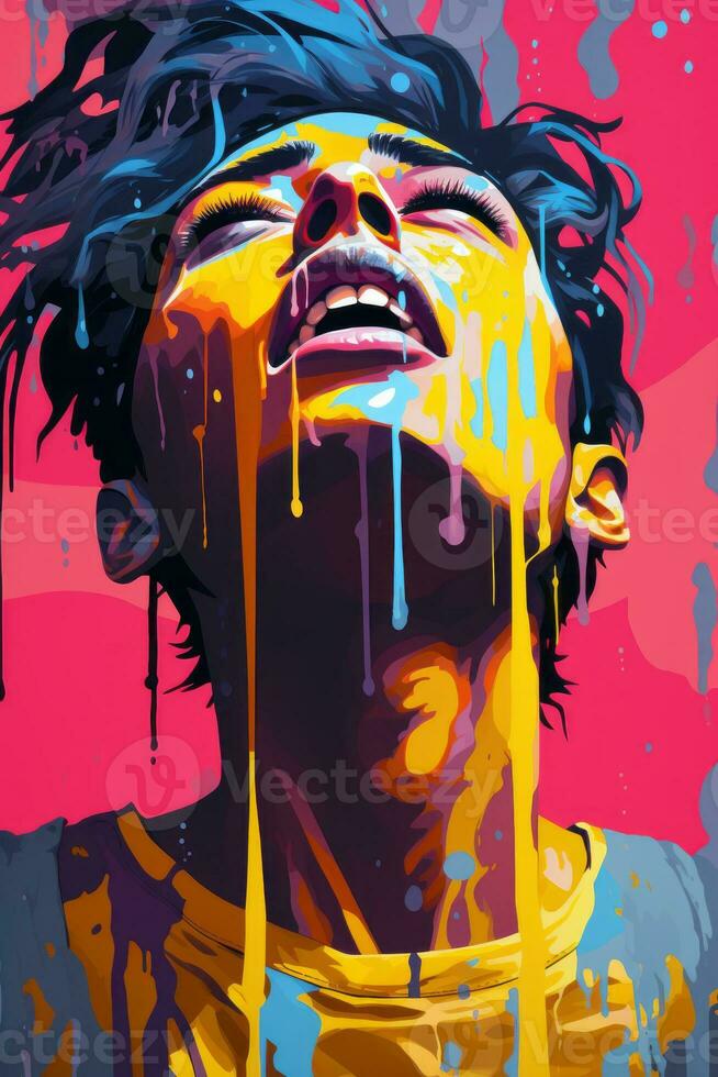 a painting of a man with paint dripping down his face generative ai photo