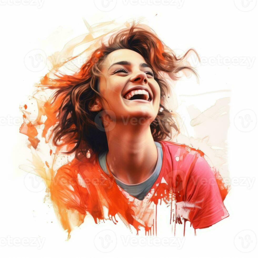 a painting of a woman laughing with her hair blowing in the wind generative ai photo