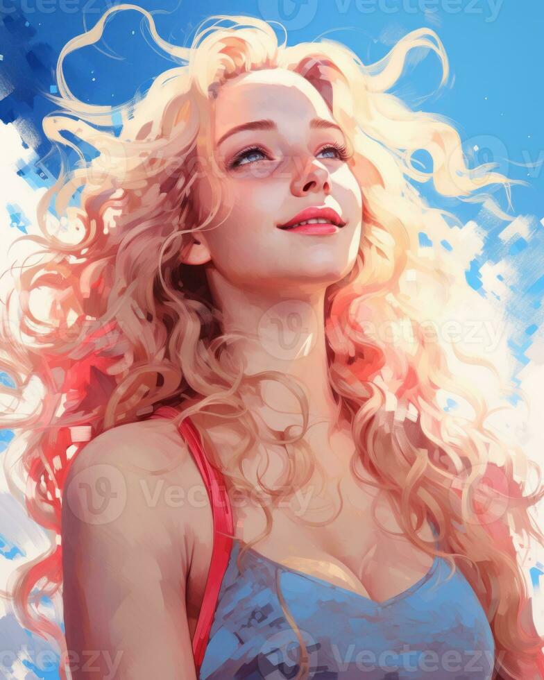 a painting of a woman with blonde hair and blue eyes generative ai photo