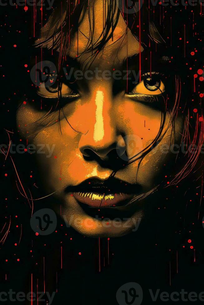 a painting of a woman with blood dripping down her face generative ai photo