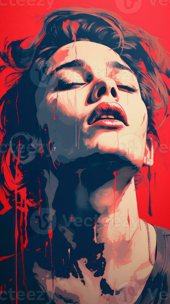 a painting of a woman with blood dripping down her face generative ai photo
