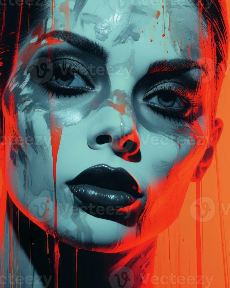 a painting of a woman with blood dripping down her face generative ai photo