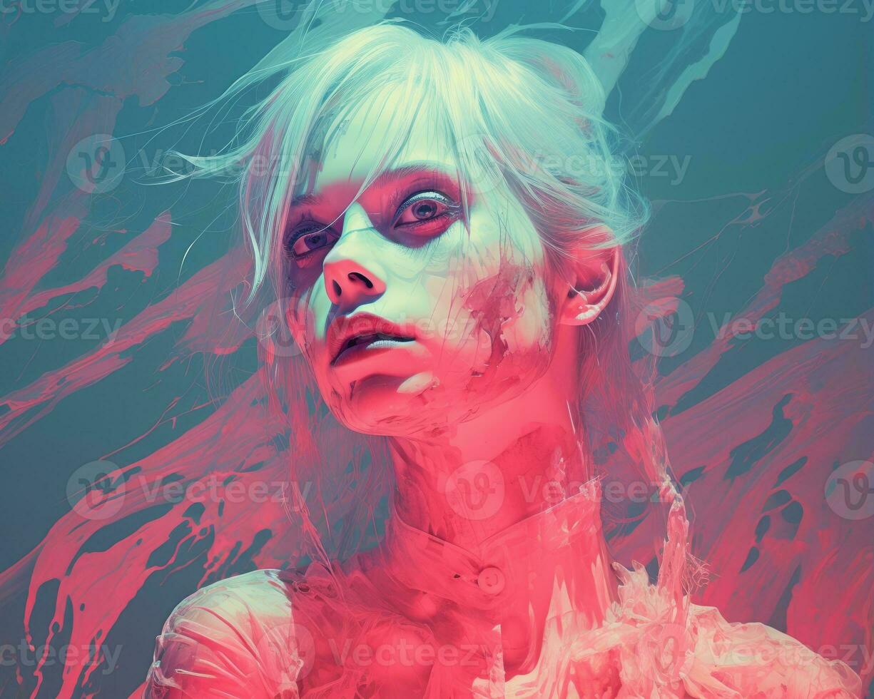 a painting of a woman with blood on her face generative ai photo