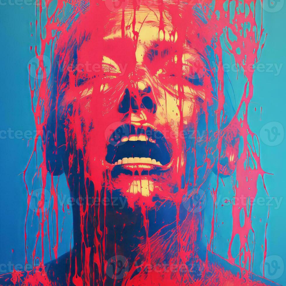 a painting of a woman with blood splattered on her face generative ai photo
