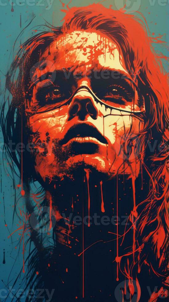 a painting of a woman with blood splattered on her face generative ai photo