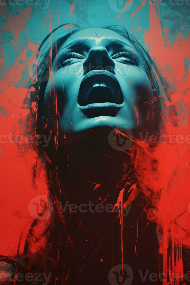 a painting of a woman with blood splatters on her face generative ai photo