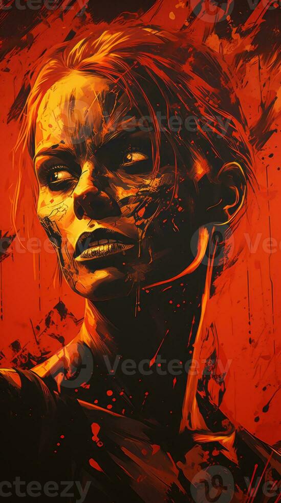 a painting of a woman with blood splatters on her face generative ai photo