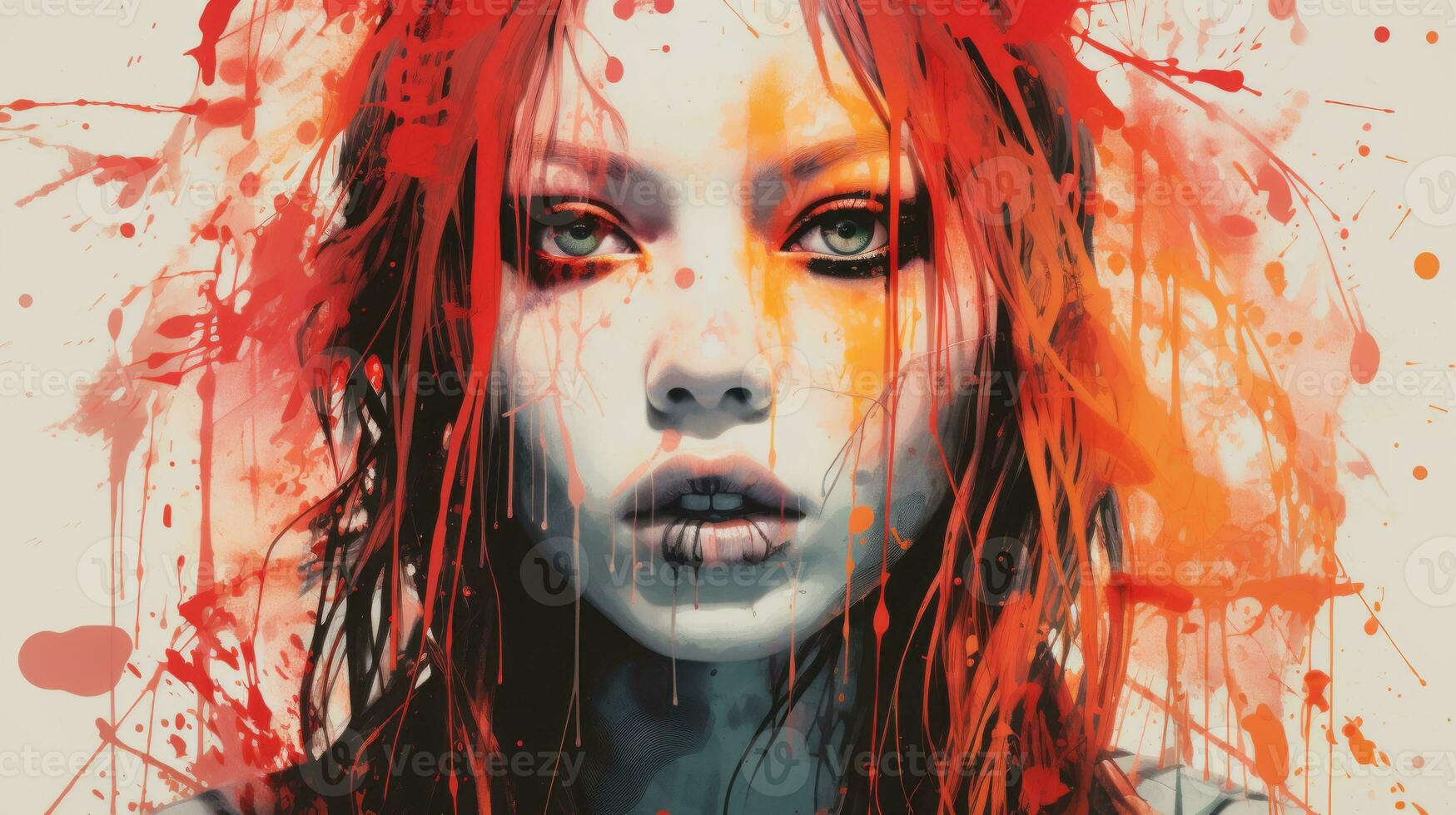 a painting of a woman with blood splatters on her face generative ai photo
