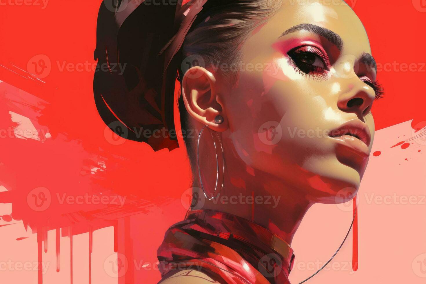 a painting of a woman with bright red hair generative ai photo