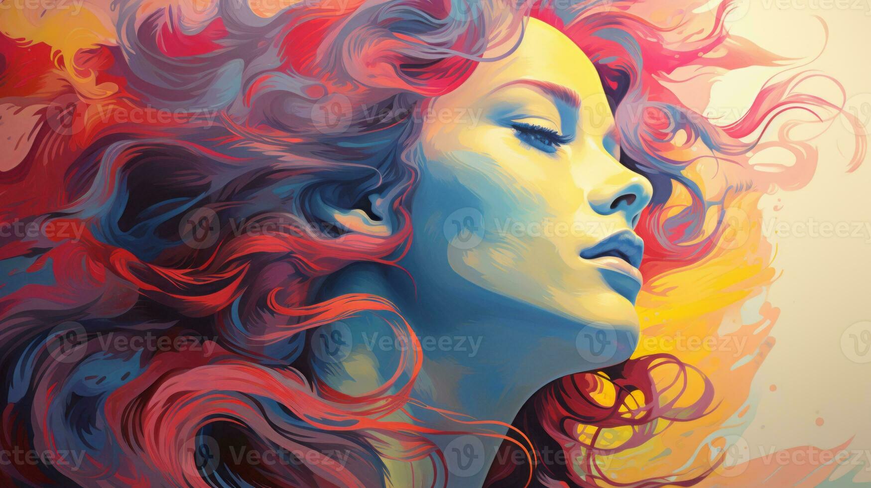 a painting of a woman with colorful hair generative ai photo