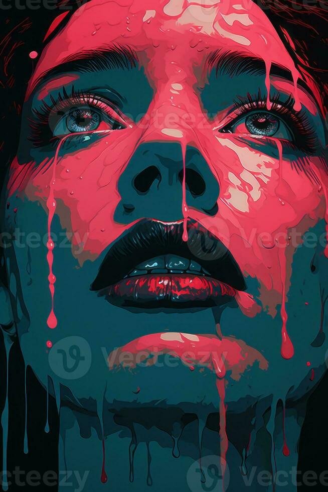 a painting of a woman with dripping paint on her face generative ai photo