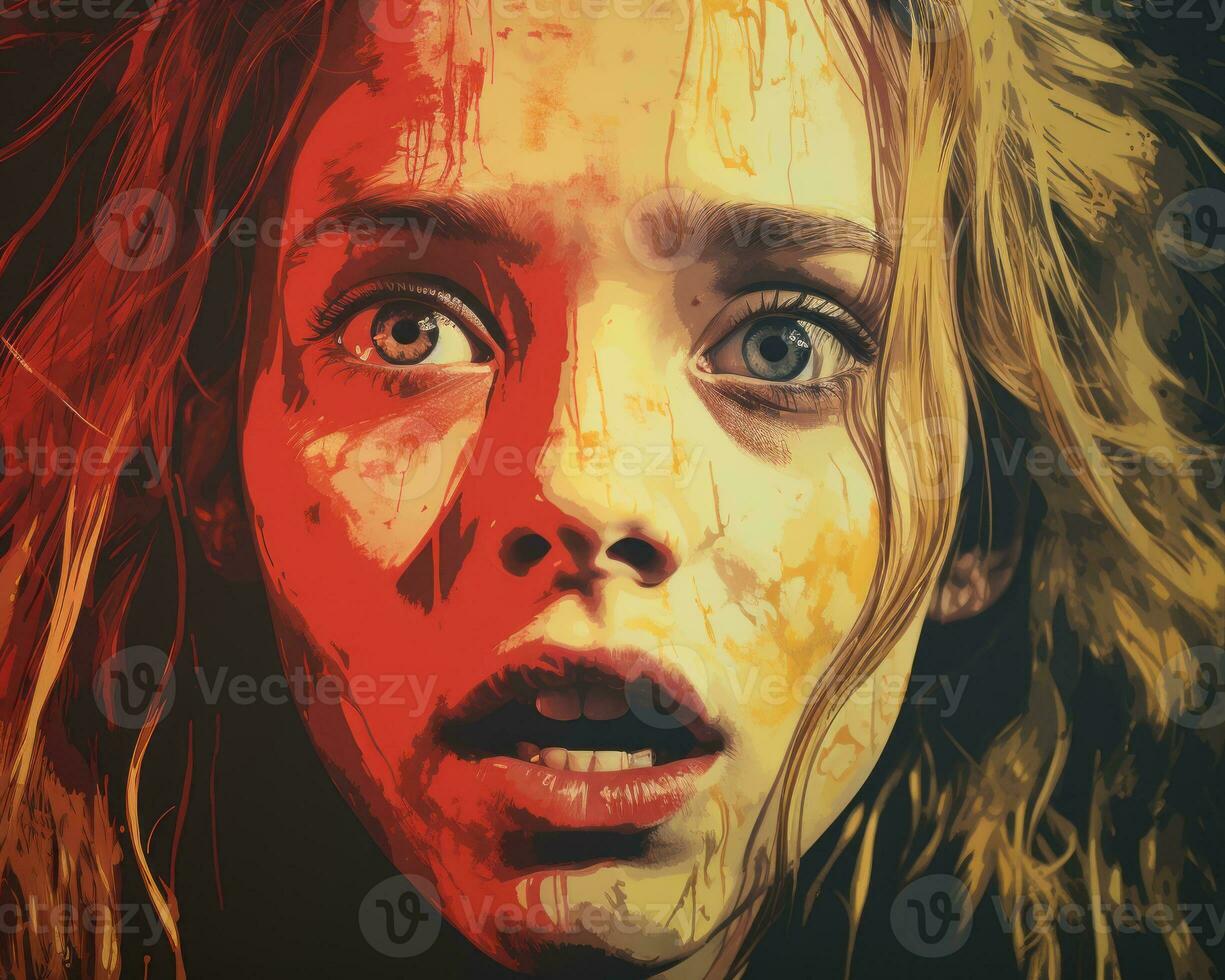 a painting of a woman with her eyes wide open generative ai photo