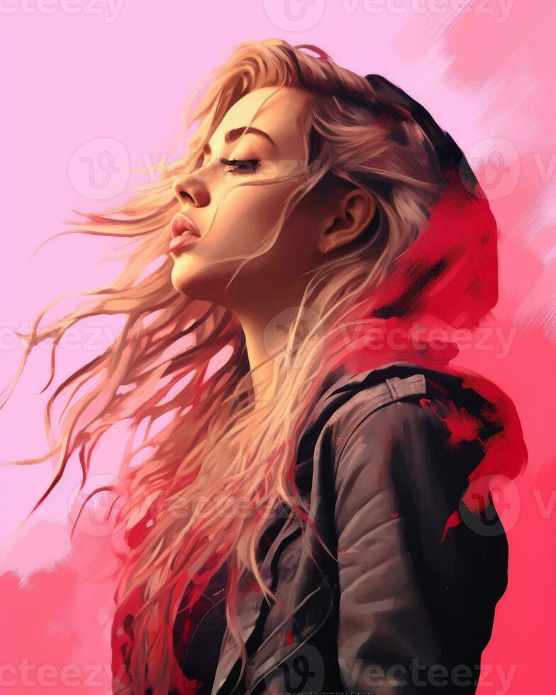 a painting of a woman with long blonde hair generative ai photo