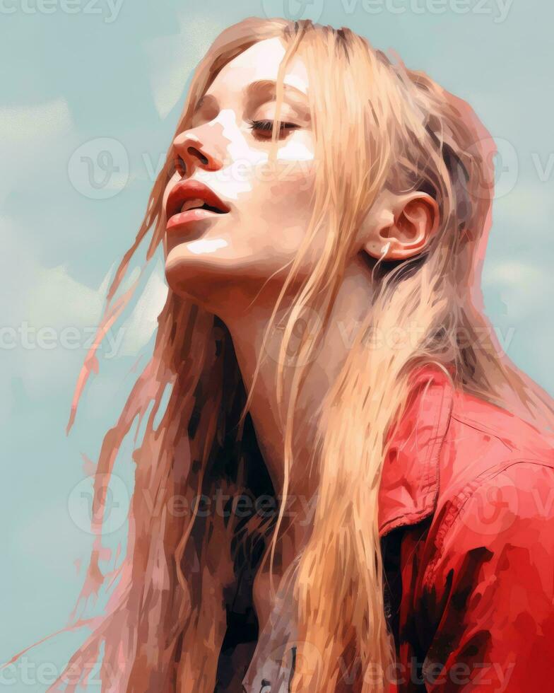 a painting of a woman with long blonde hair generative ai photo