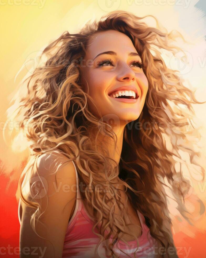 a painting of a woman with long curly hair generative ai photo