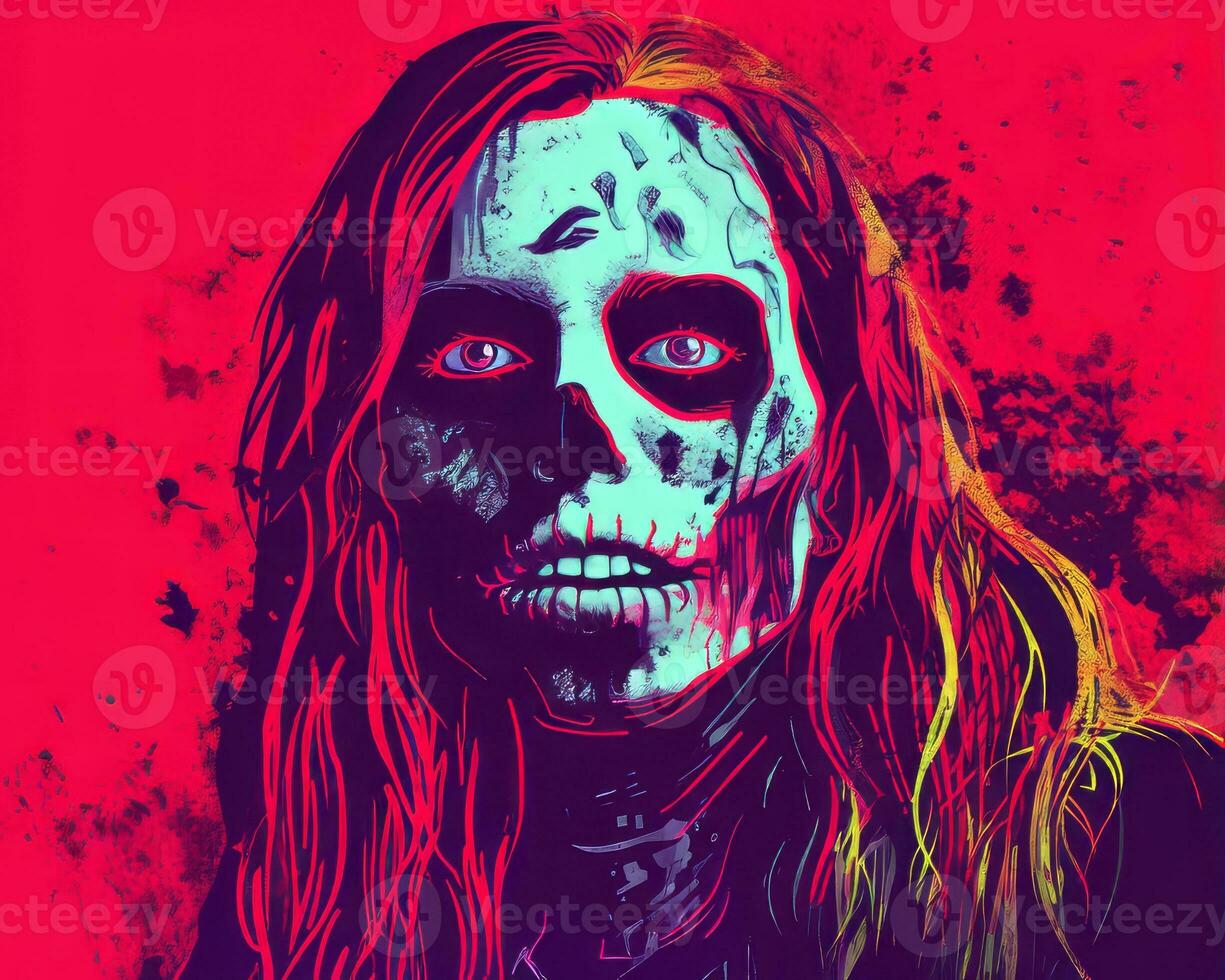 a painting of a woman with long hair and a zombie face generative ai photo