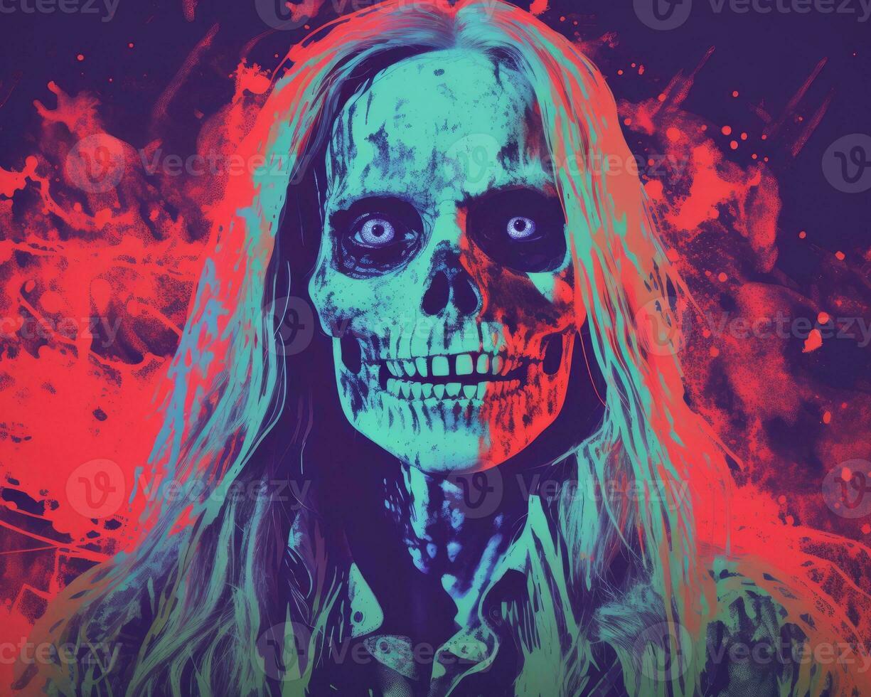 a painting of a woman with long hair and a skeleton face generative ai photo