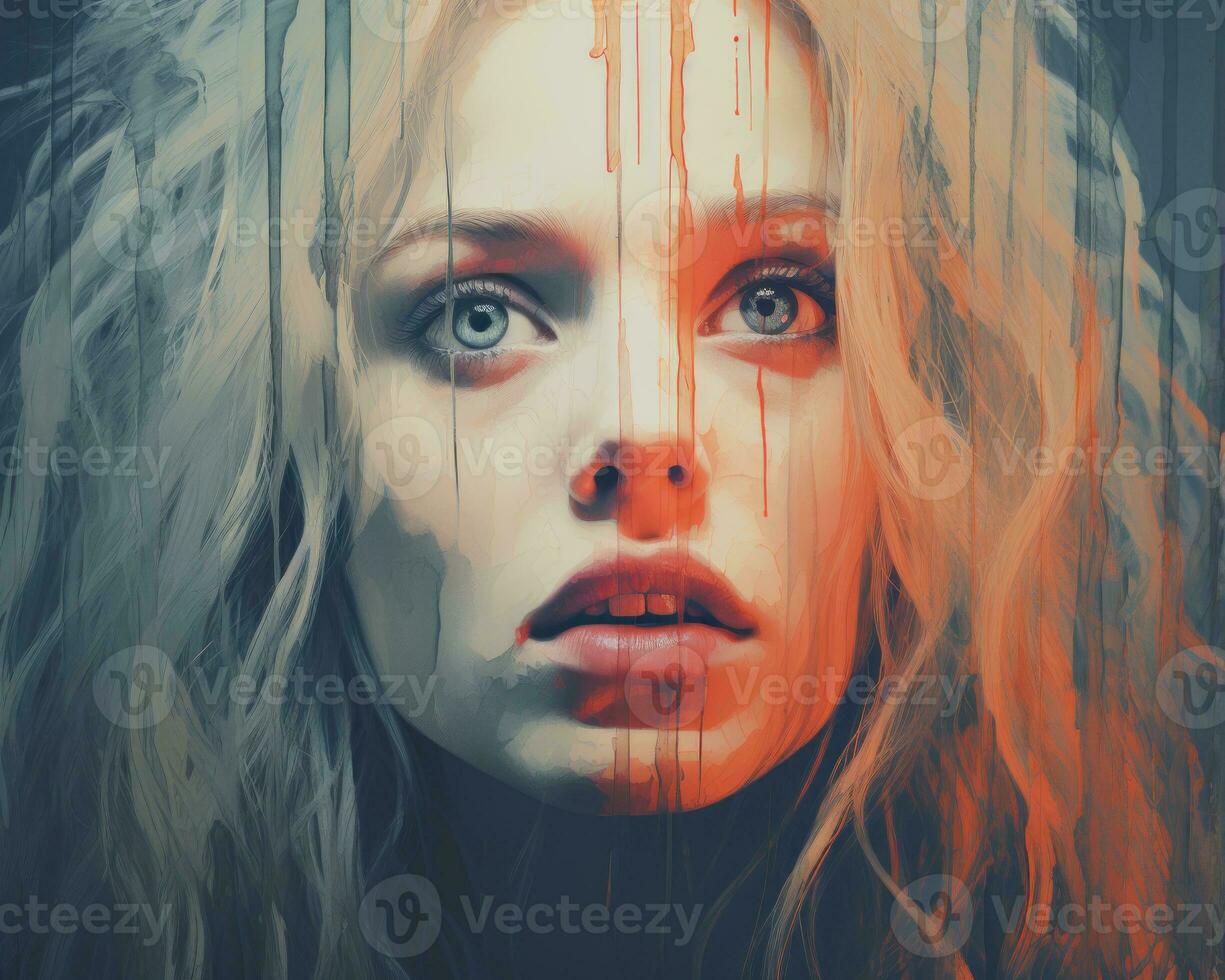 a painting of a woman with long hair and blue eyes generative ai photo