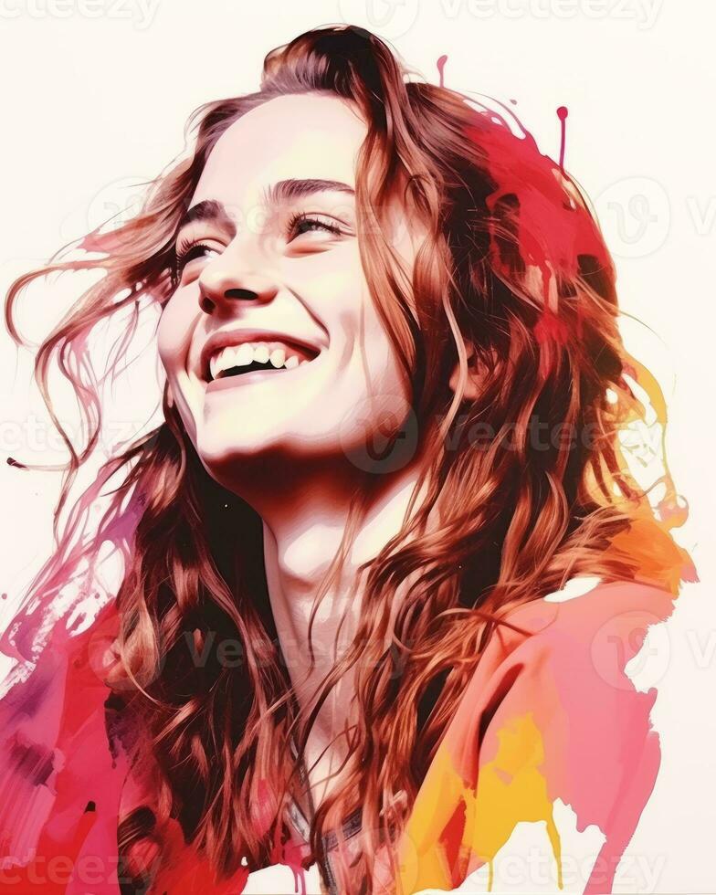 a painting of a woman with long hair smiling generative ai photo