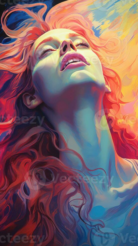 a painting of a woman with long red hair generative ai photo