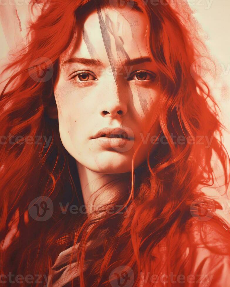 a painting of a woman with long red hair generative ai photo